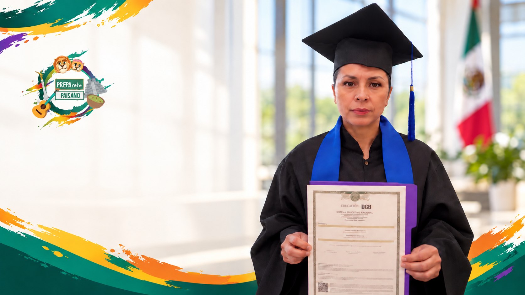 Graduada con certificado junto al logotipo de Prepárate Paisano.